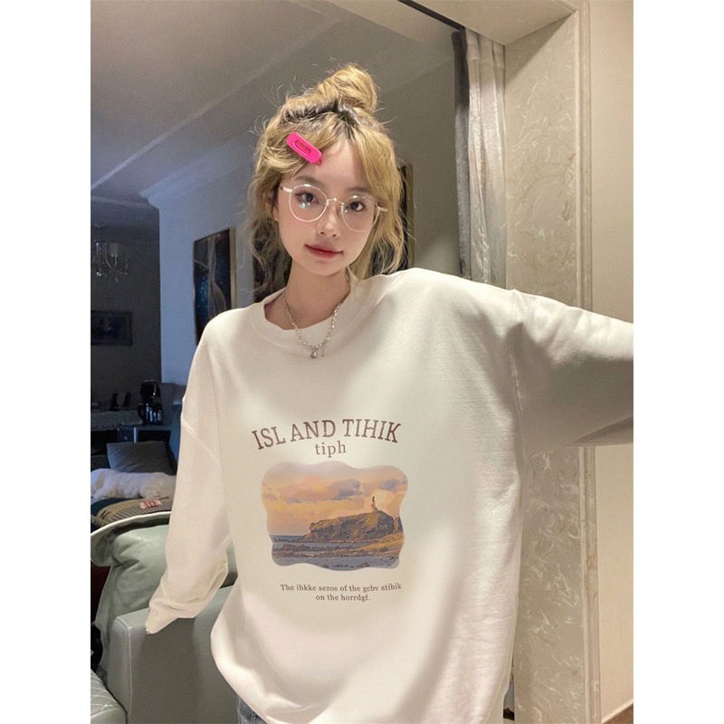 EUNII Sweater Lengan Panjang The Sunset Scenery Korean Style/Hoodie Oversize/Baju Wanita/Switer Wanita