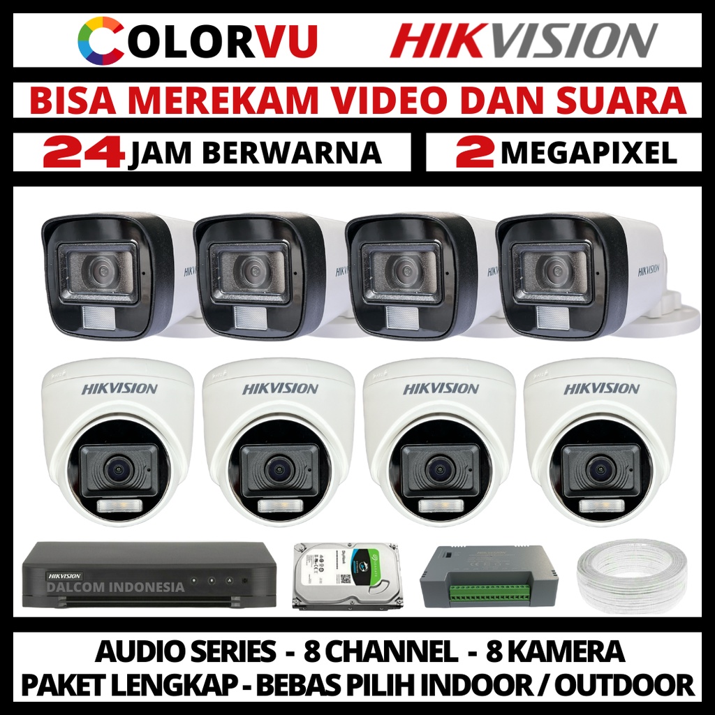 PAKET CCTV COLORVU HIKVISION 2MP 8 CHANNEL 8 KAMERA