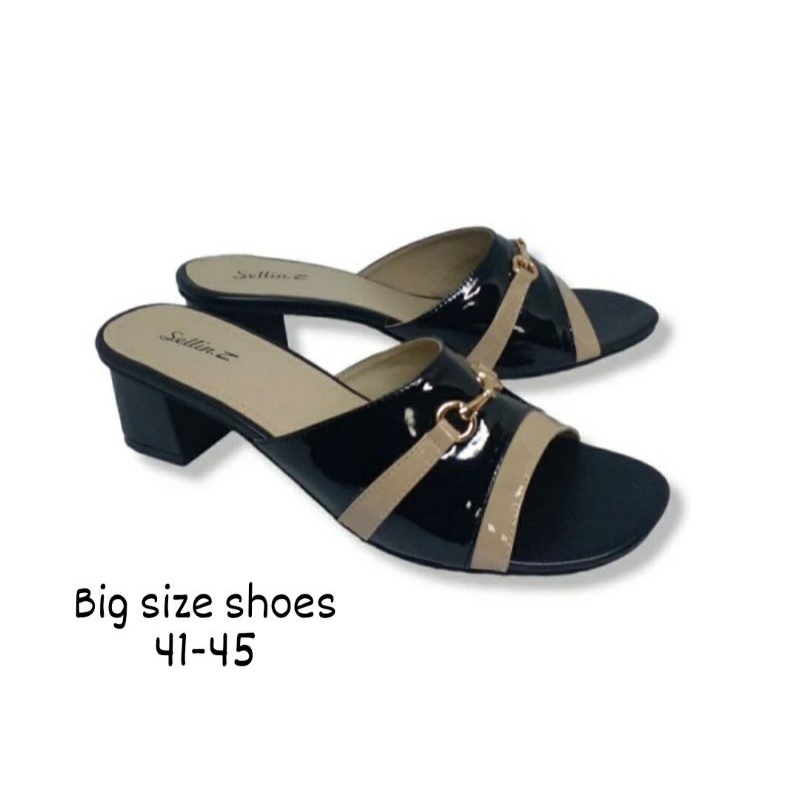 OVERSIZE Slop Wanita Kulit Glosy Ukuran Besar 41-45 Heels Pesta Ibu2 Ke undangan Pengajian Ukuran JUMBO Besar Hitam