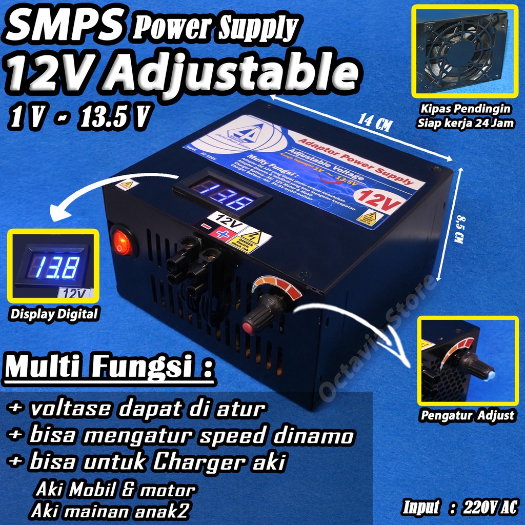 SMPS Power Supply 12V Adjustable dengan di lengkapi Display Digital