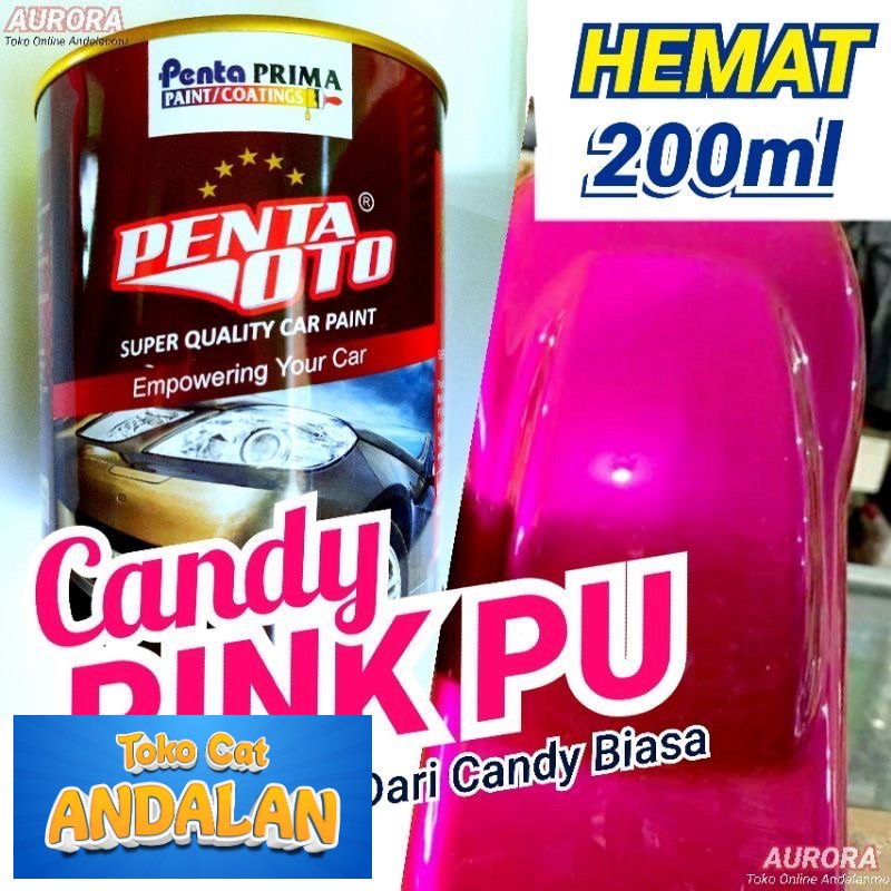 

Cat Penta Oto Candytone Pink PU 200ml Ecer Pink Candy Tone / kualitas premium super gloss kenditon kendi transparan duco duko diko sepeda motor mobil