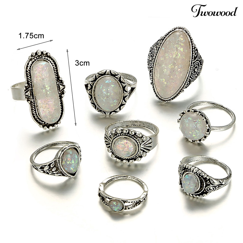 8pcs / Set Cincin Jari Electroplating Desain Antik Vintage Aksen Mutiara Palsu Untuk Kencan