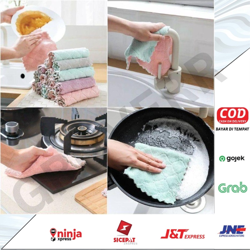 Kain Lap Anti Minyak Microfiber Serbet Dapur Bahan Coral Fleece Micro Fiber 2 Sisi Serbaguna Serap Air Anti Bau Daya Serap Super Lap Bersih Kotor Lap Cuci Piring Meja Kompor Lantai