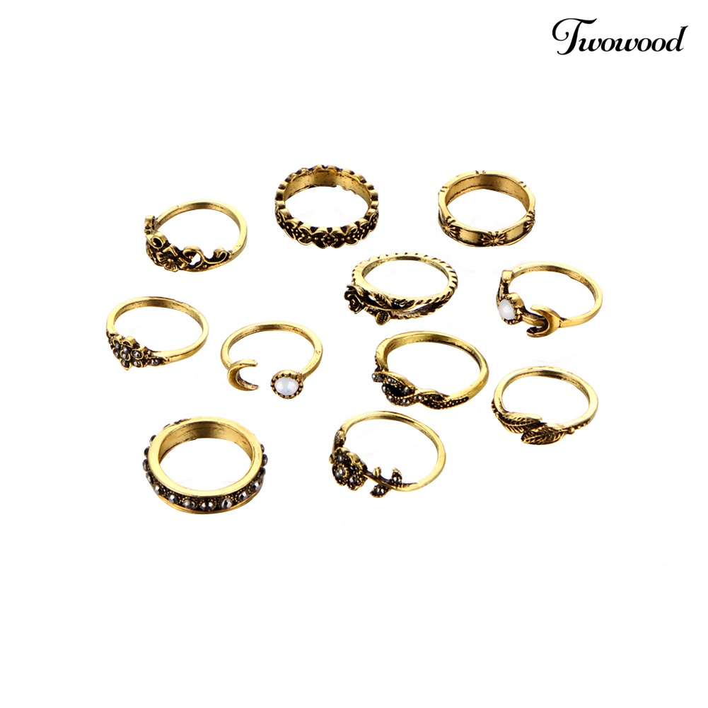 11 Pcs Cincin Knuckle Bahan Alloy Gaya Retro Untuk Wanita