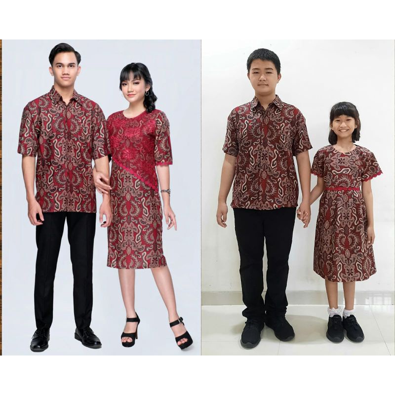 BATIK COUPLE SARIMBIT KELUARGA KEKINIAN TERBARU SERAGAM DRESS KEMEJA TERBARU KONDANGAN DIVANIA DAUN MERAH JUMBO XXXL BIG SIZE