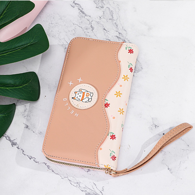 DOMPET PANJANG WANITA IMPORT KULIT PINK KUCING LUCU LAMONE WA606P3 KOREA KARTU KOIN RESLETING TALI PENDEK BRANDED PREMIUM BATAM FASHION REMAJA KEKINIAN CEWEK MURAH
