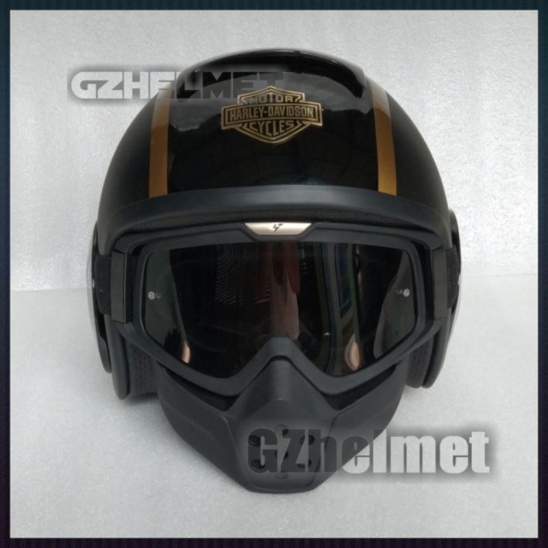 helm shark raw custom harley davidson dual black gold