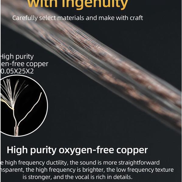 KZ Kabel Cable OFC Flat with Mic Upgrade KZ Type C ZEX ZSN PRO X DQ6 - Brown OFC Pin C
