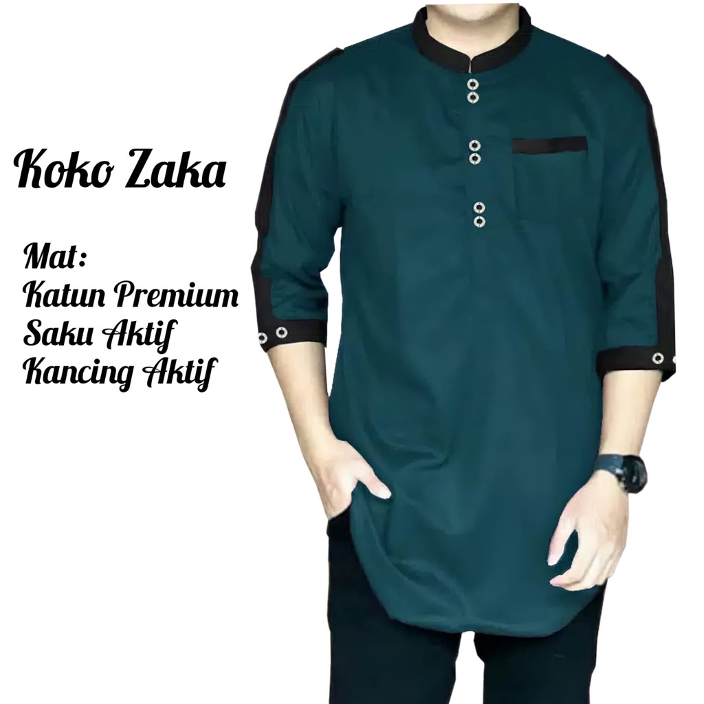 Baju Koko Kurta Zaka Busana Muslim Pria Dewasa 3/4 Pakaian Atasan Katun TOYOBO PREMIUM Size M.L.XL