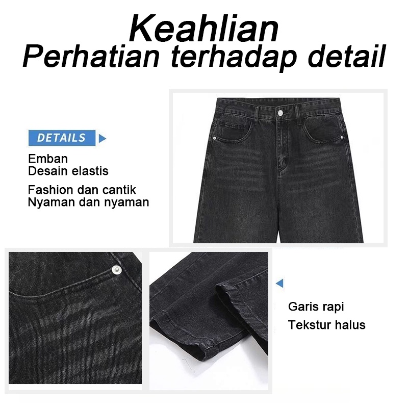 celana jeans pria korea celana jeans reguler pria hitam  oversize celana kulot pants baggy jeans