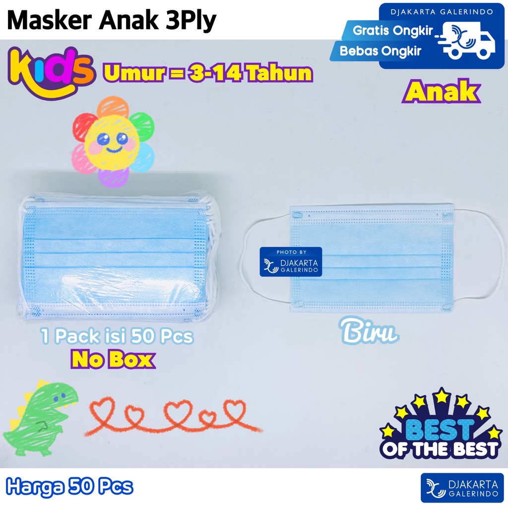 Masker Anak 3Ply Motif Headloop &amp; Earloop isi 50 Pcs