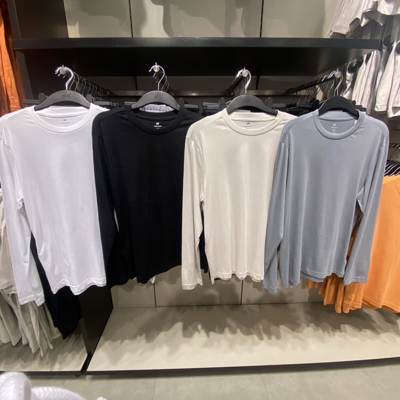 Kaos Basic Pria Lengan Panjang H&M Original Store