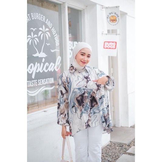 Oversize Wanita Motif Marbel Fit Xxl Rayon Adem