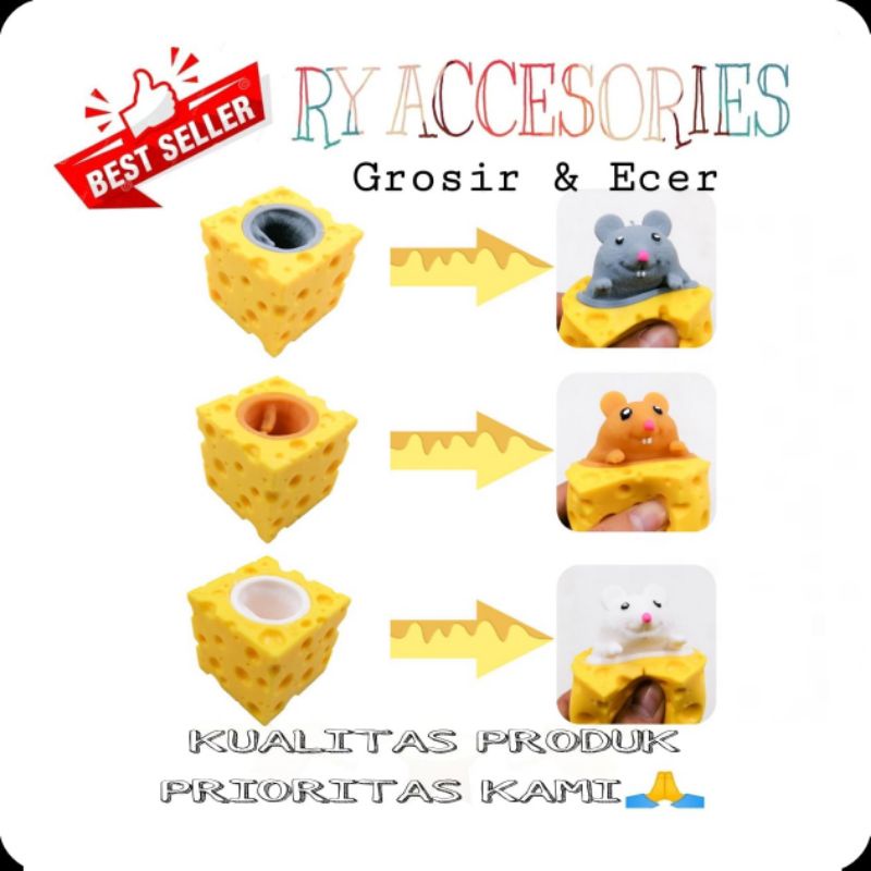 RY - Mainan pop it squishy karet silikon / mainan tikus keju lucu remasan mainan pencet pop it lucu