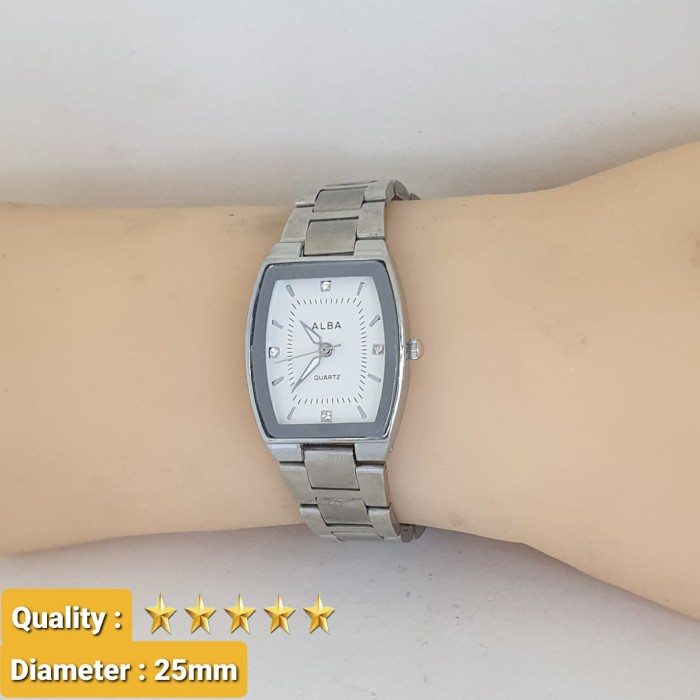 Grosir Jam Tangan Wanita Fashion Alba Kotak HM 5019 Tali Rantai - Silver