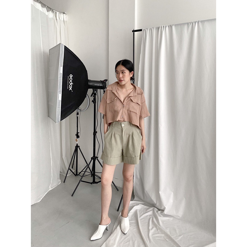 ASOKA Marleen Shirt 2152 - Kemeja Lengan Pendek - Kemeja Crop Top - Kemeja Wanita