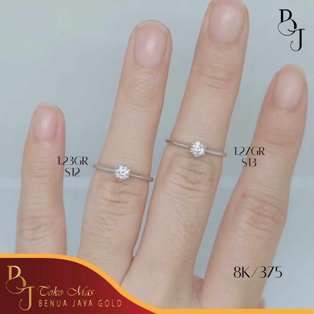 Cincin Solitaire Emas Putih 8K/375