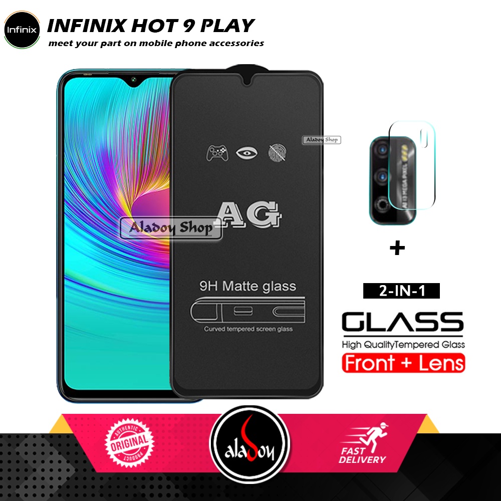 INFINIX HOT 9 PLAY PAKET 2IN1 Tempered Glass Matte Anti Glare Full Layar dan Tempered Glass Kamera