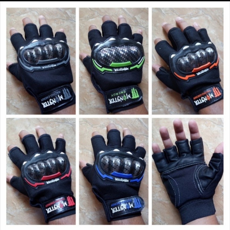 SARUNG TANGAN MOTOR/SARUNG TANGAN FINGER GYM FITNES/SARUNG TANGAN PENDEK BUNTUNG KOMBINASI BATOK PROTEKTOR