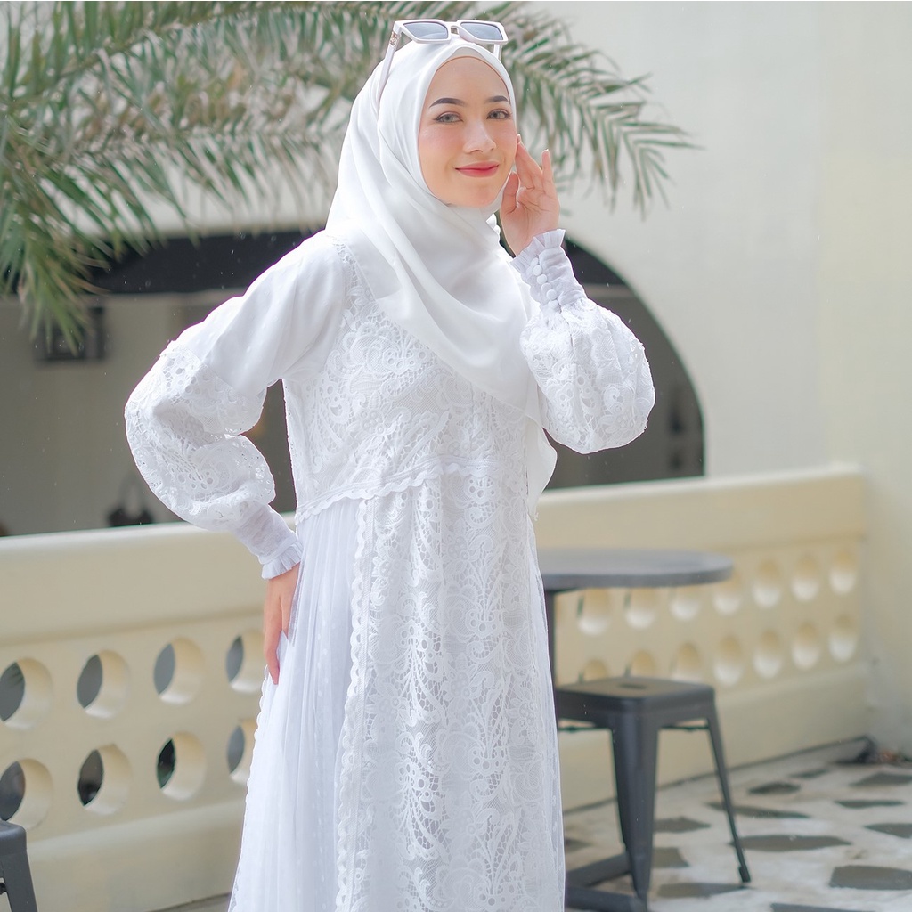 [NEW ITEM] Gamis Pesta Mewah Terbaru PRINCESS WHITE DRESS Bahan Brukat Elegan By Aznii