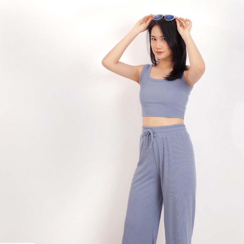 SET TANK TOP RIB KNIT SETELAN WANITA CROP DAN KULOT RAJUT KNIT PREMIUM SONG SET MODELLANO