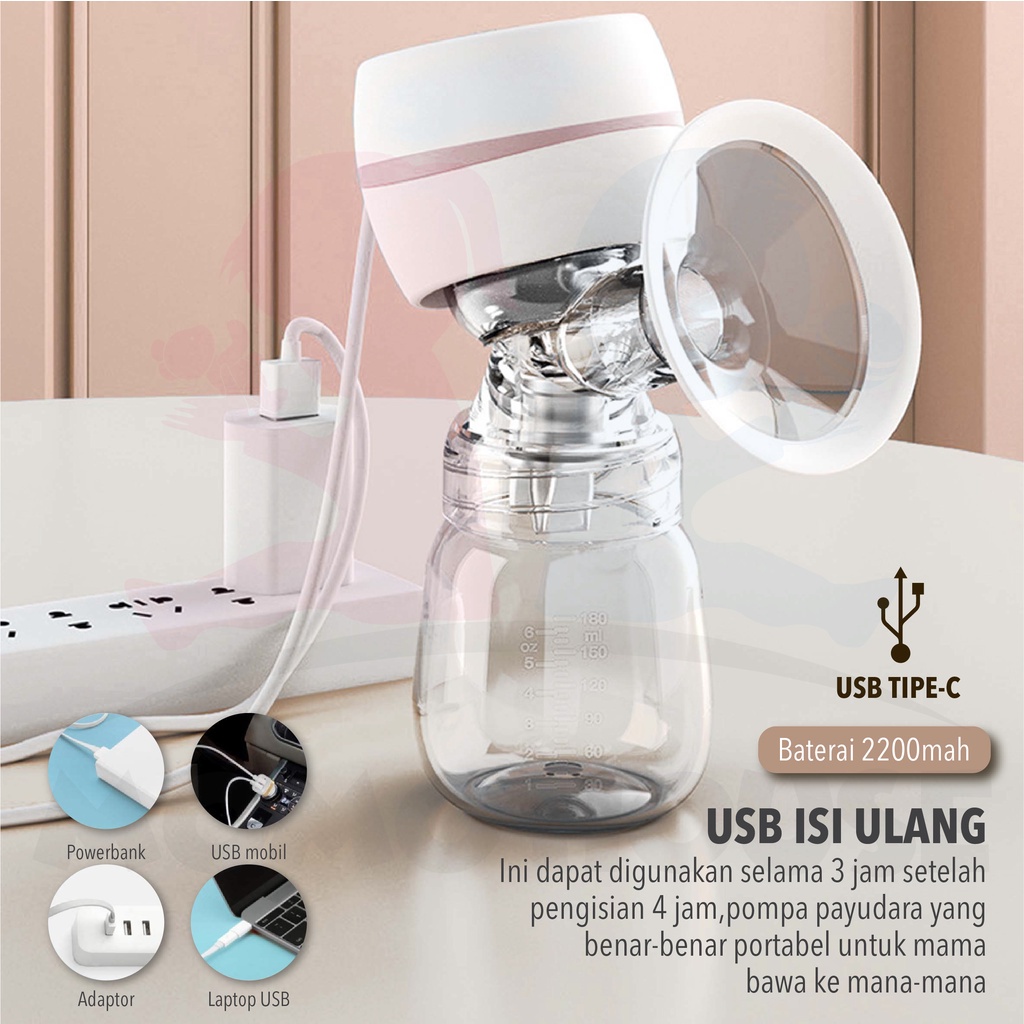 MOMO HOUSE Pompa ASI Elektrik Portable Rechargeable Single Electric Breast Pump