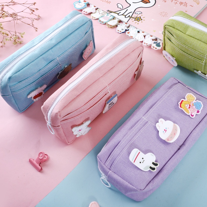 

Kawaii Pencil Case Large Capacity with Animal Badge Pencil Bag Holder Box for Girls Office Student S