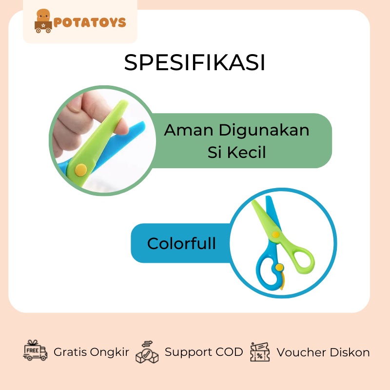 [ Potatoys ] Rounded Scissors / Gunting Anak Plastik/ Safety Scissors/ Ujung Rounded / Gunting Aman Untuk Anak