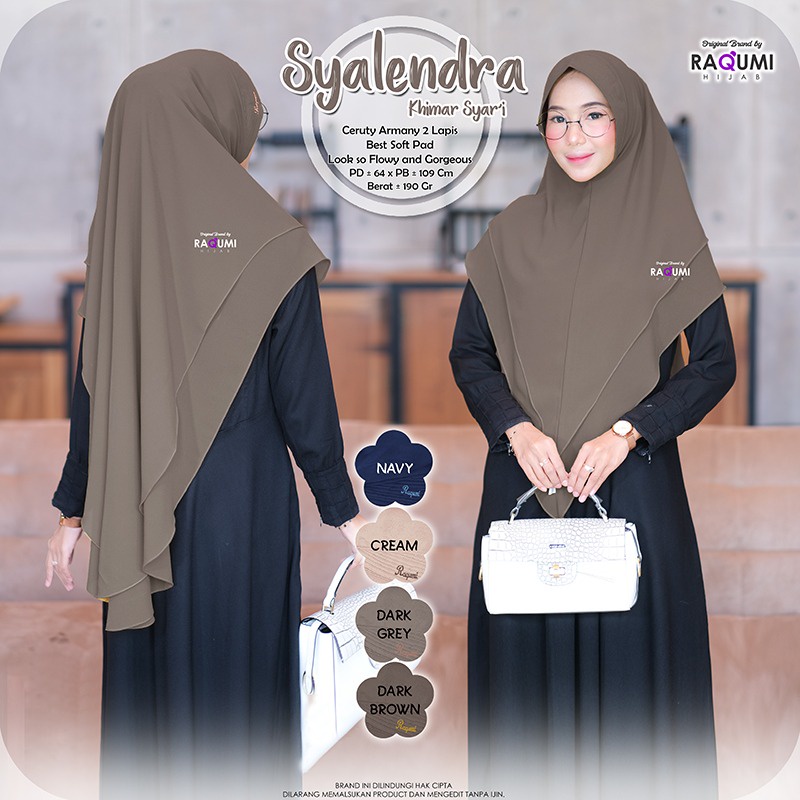 Syalendra Khimar Syari original Raqumi hijab Wanita Ceruty Armany 2 lapis SoftPad