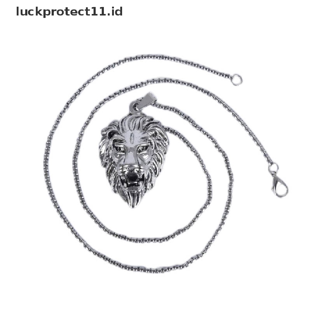 Kalung Liontin Kepala Singa Warna Silver Gaya Vintage Punk Untuk Pria