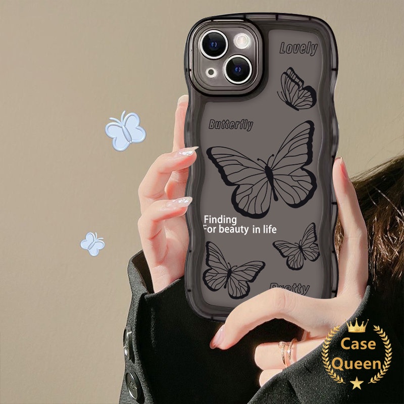 Casing Butterfly Hitam Vivo Y36 Y02 Y16 Y35 Y22 Y15 Y33s Y15A Y93 Y15s Y95 Y21 Y11 Y1s Y12i Y20 Y30 Y12s Y21s V23E Y75 Y91C V20 Y17 Y22s Y12 Y91C V21 T1 Y55 Soft Tpu Wavy Edge Cover