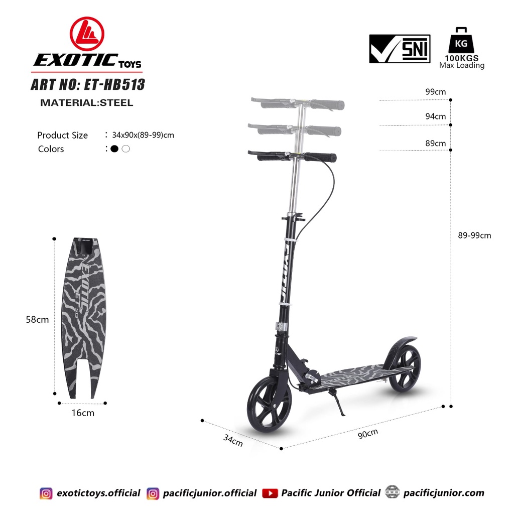 Scooter Skuter EXOTIC ET HB 513 Anak &amp; Dewasa 100 Kg Rem Tangan Manual