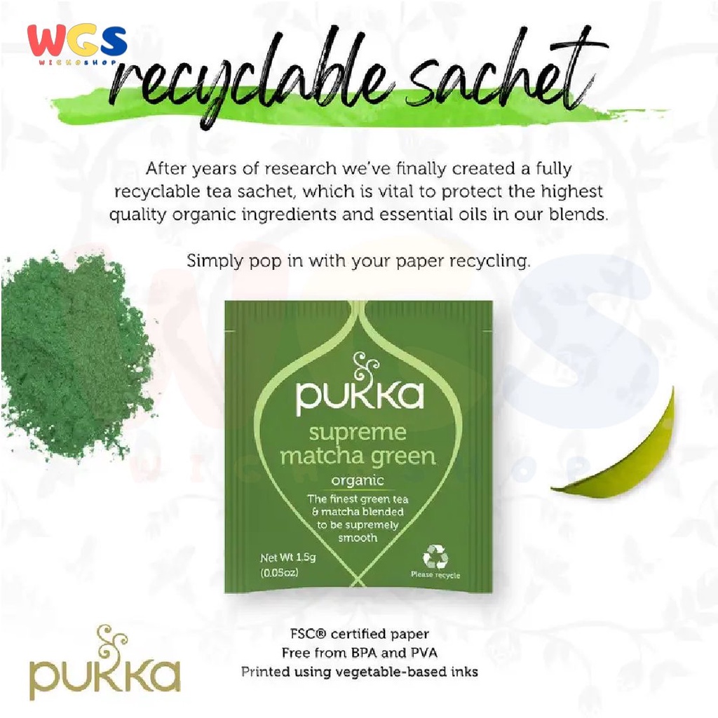 Pukka Supreme Matcha Green Organic Whole Leaf Green Tea Bag 1.5g