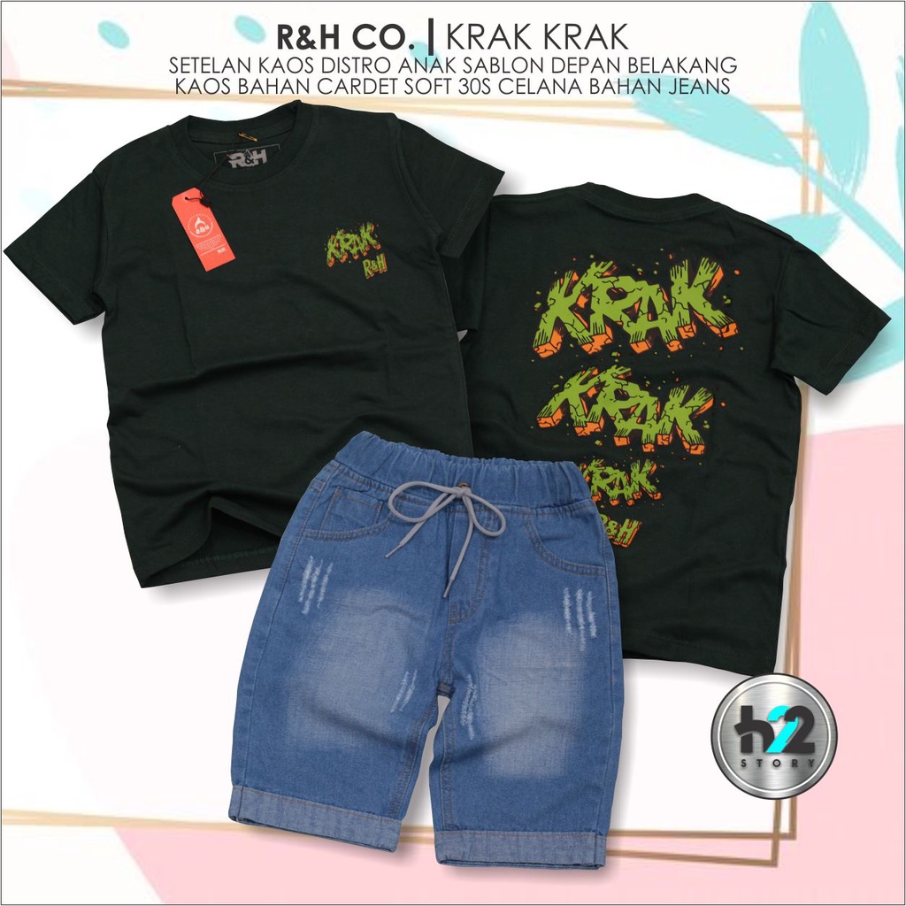 Setelan Kaos Distro Anak Celana Jeans Pendek Usia 3-12 Tahun By H22Story