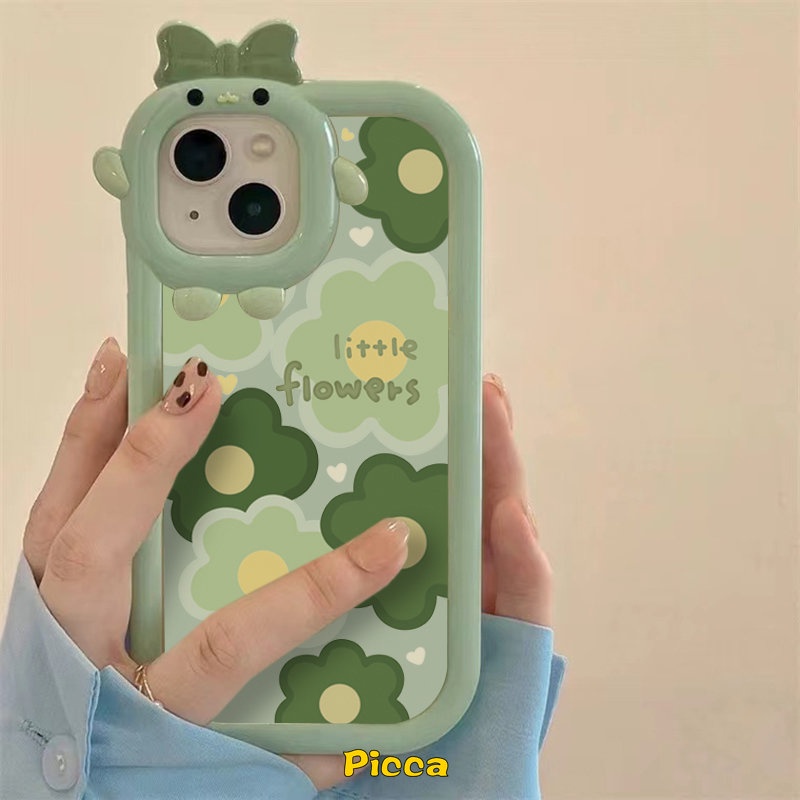 Soft Case TPU Glossy Anti Pecah Motif Bunga Hijau 3D Untuk Redmi 9T 9A 9C 9C NFC Redmi 10C 10A