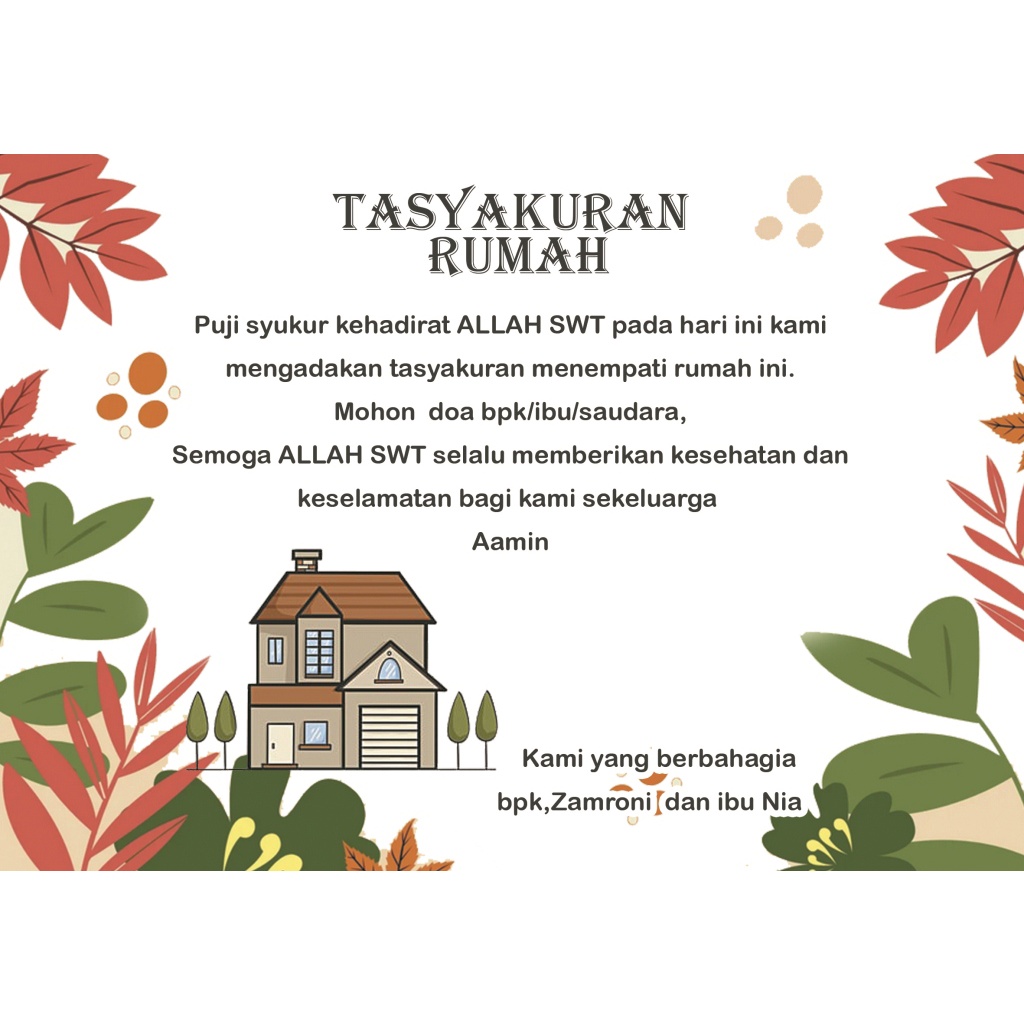 kartu tasyakuran rumah /buat diatas nasi kotak