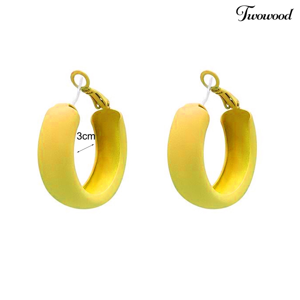 Anting Hoop Bentuk C Geometris Warna Macaron Gaya Minimalis Untuk Kencan