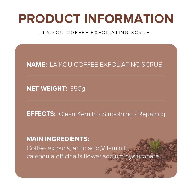 LAIKOU Coffee Exfoliating Body Scrub Membersihkan Pori-pori Mengurangi Jerawat Pada Punggung Menghaluskan Kulit 350g