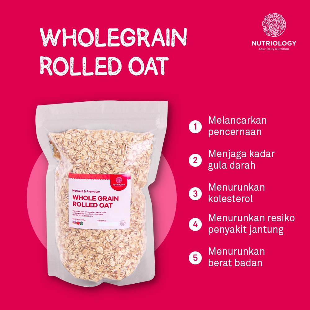 Rolled Oat oatmeal wholegrain Gandum Utuh Kasar 500 gr Natural Premium Alami