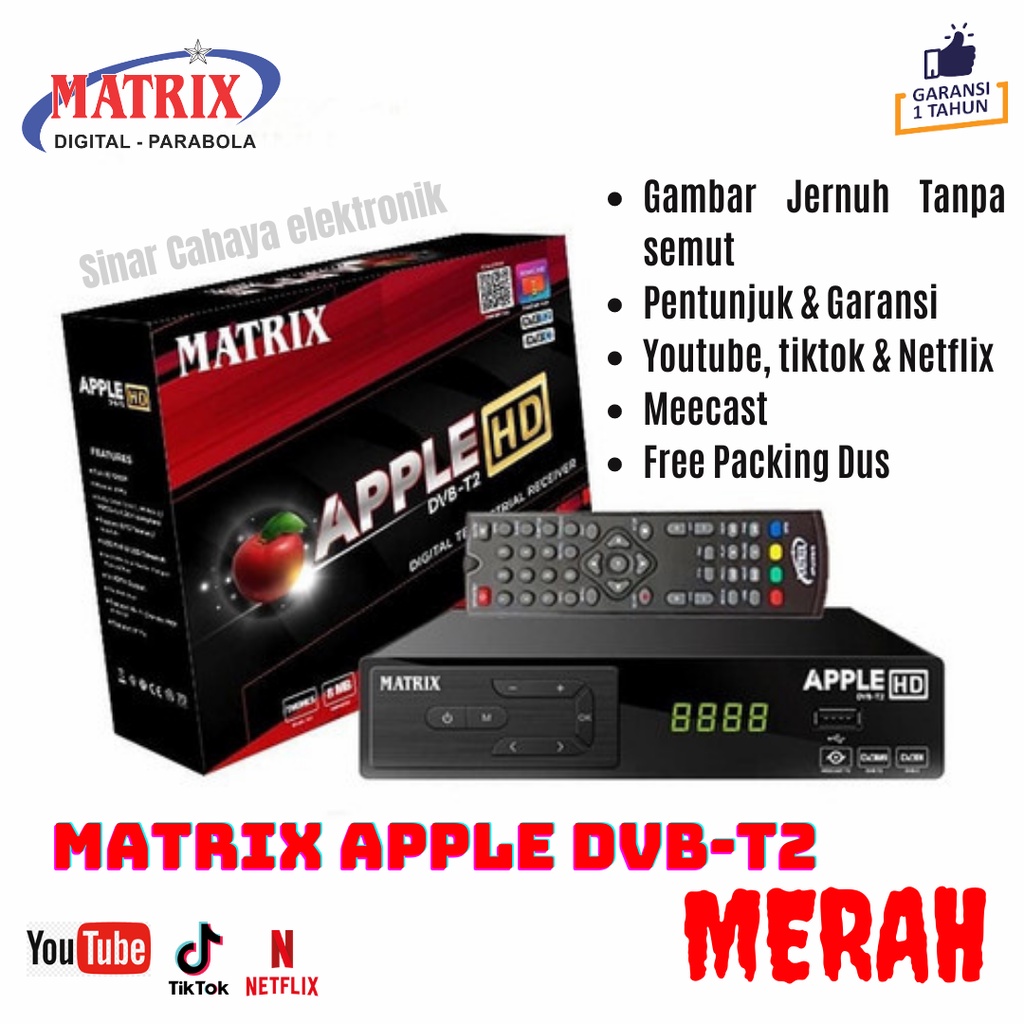 Set Top Box Tv Digital Matrix DVB-T2 Apple HD EWS / set top box digital / Matrix set top box / stb dvb t2 / set box digital matrix merah / set top box tv tabung / tv digital / set top box tv digital