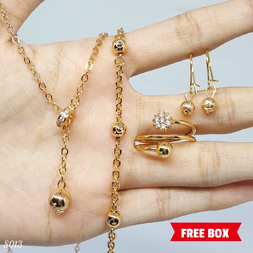 PGX Set Perhiasan Xuping Cincin Gelang Kalung Anting Lapis Emas - S013