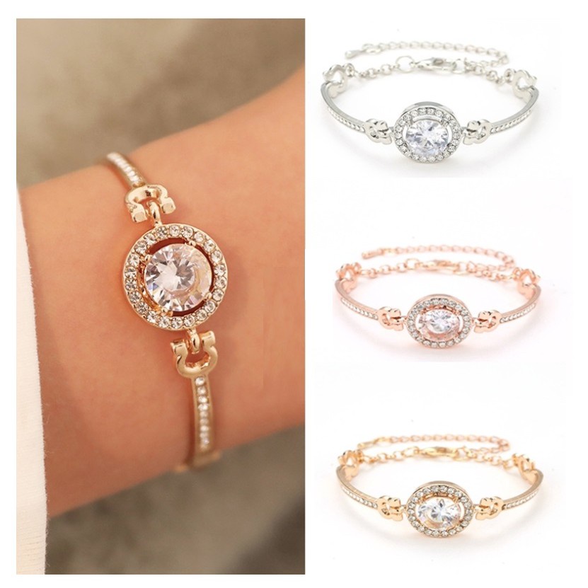 Gelang Wanita Satu Mata Lapis Emas Berlian Imitasi Korea Fashion Elegan