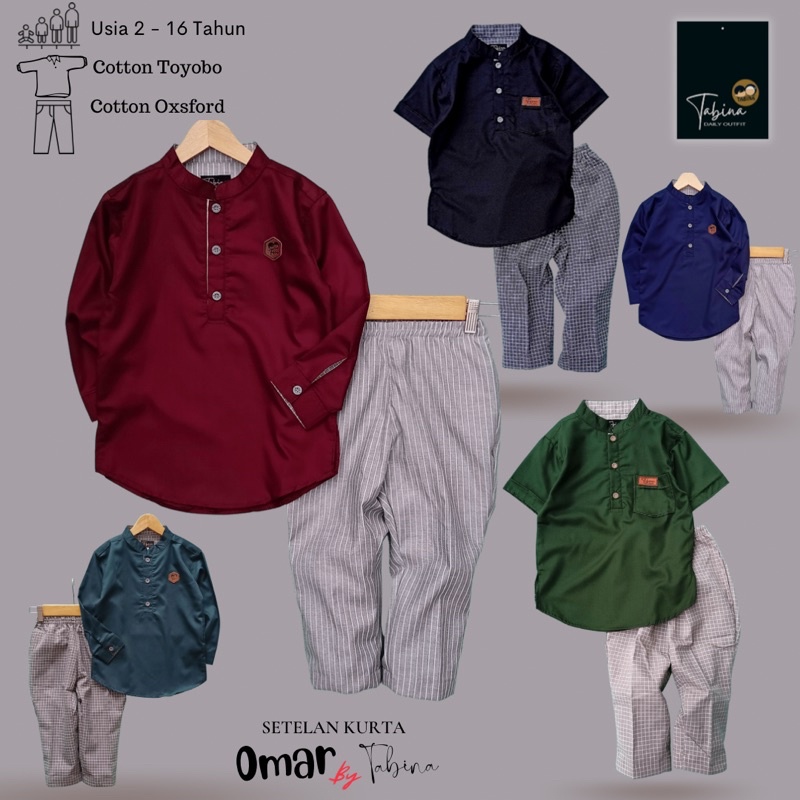 Setelan Koko Kurta Anak sampai Remaja Laki Laki Tabina Seri Omar usia 2 tahun hingga 15 tahun