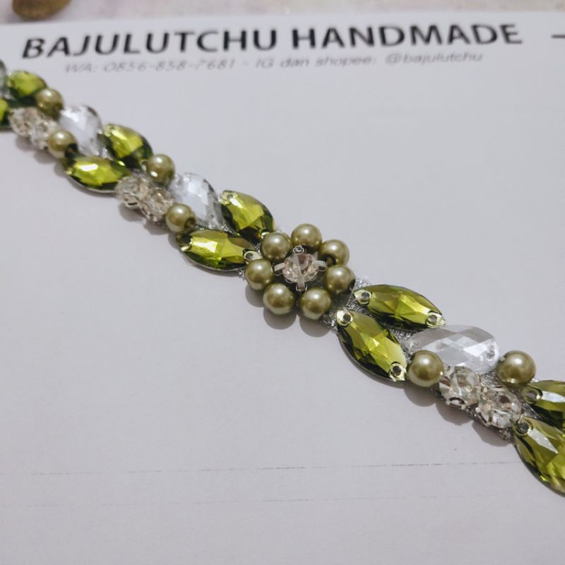 ready payet rangkai hijau lumut green olive salur pinggang bunga tengah