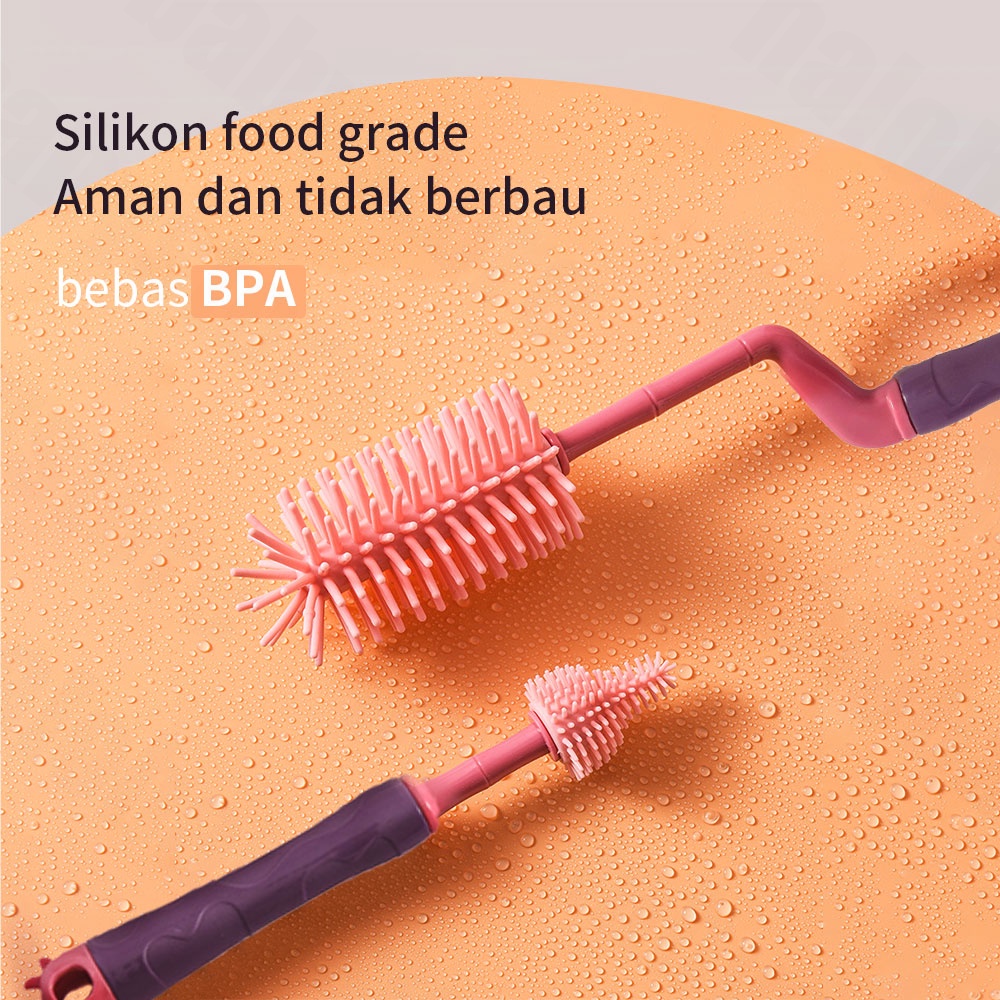 Halo Baby sikat botol bayi silikon 3 in 1/Pembersih botol silikon/Dot Susu Bayi Bottle Brush