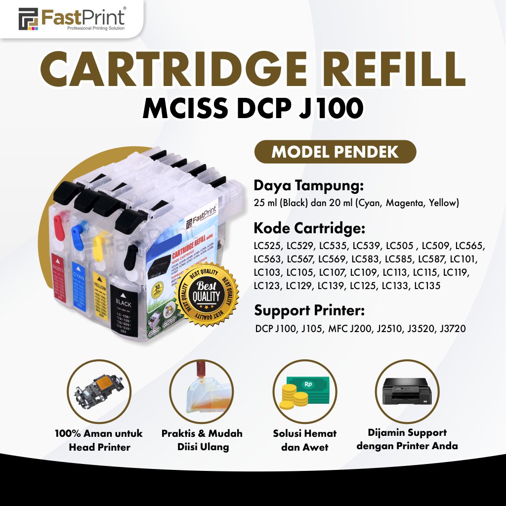 Cartridge MCISS Pendek Compatible Printer  J100 J105 MFC J200 J2510 J3520 J3720 Kosong