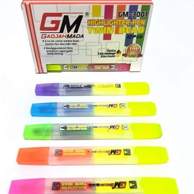 

PROMO GM-3001 TWIN HEAD Highlighter 2 in 1 / 2 Sisi Warna Warni Murah