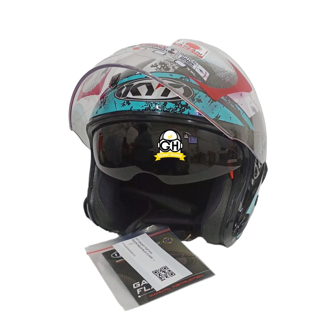 HELM KYT GALAXY FLAT R MOTIF #5 BLACK AQUA BLUE ORIGINAL HELM HALF FACE TERLARIS