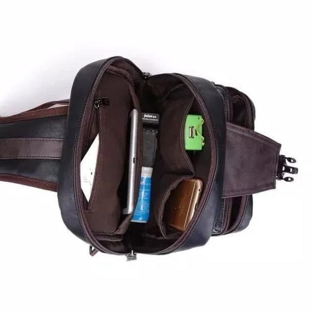 tas kulit pria asli/tas selempang kulit pria/tas slempang kulit pria - Hitam