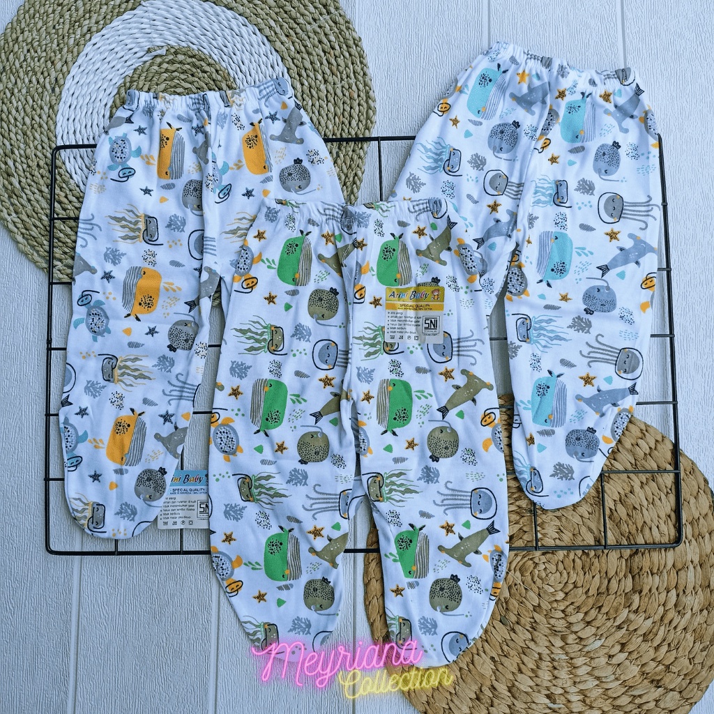 3 PCS Celana Bayi Baru Lahir Celana Panjang Kaki Tertutup Usia 0-6 Bulan TEMA OCEAN Kuliatas Premium SNI Meyriana Collection